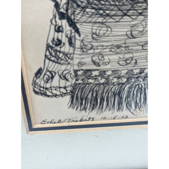 Vintage Orig Ink Drawings Framed Matted 1943 Ethel Trebits cultural garment Folk - Picture 4 of 9